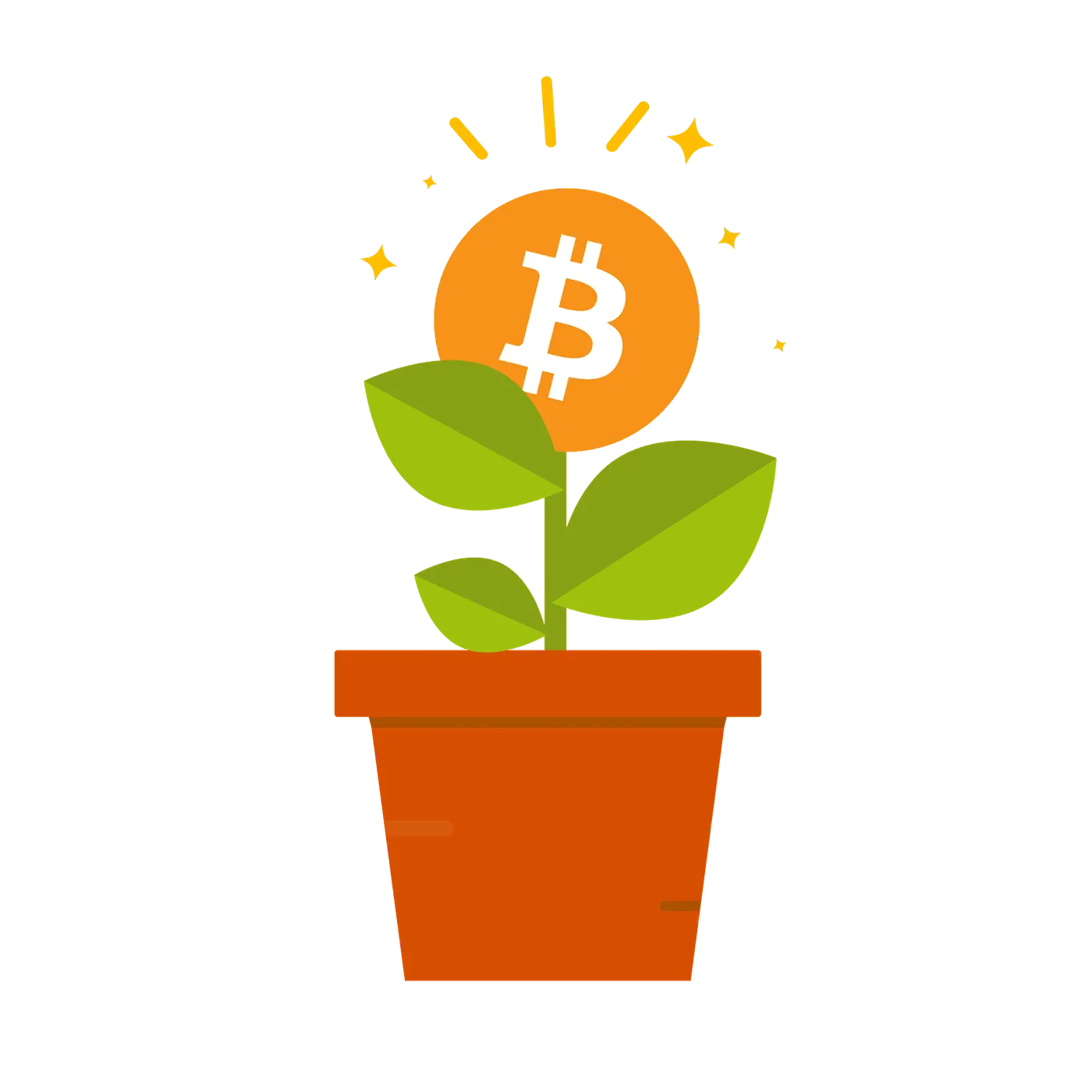 Illustration of a Bitcoin coin growing on a plant stem