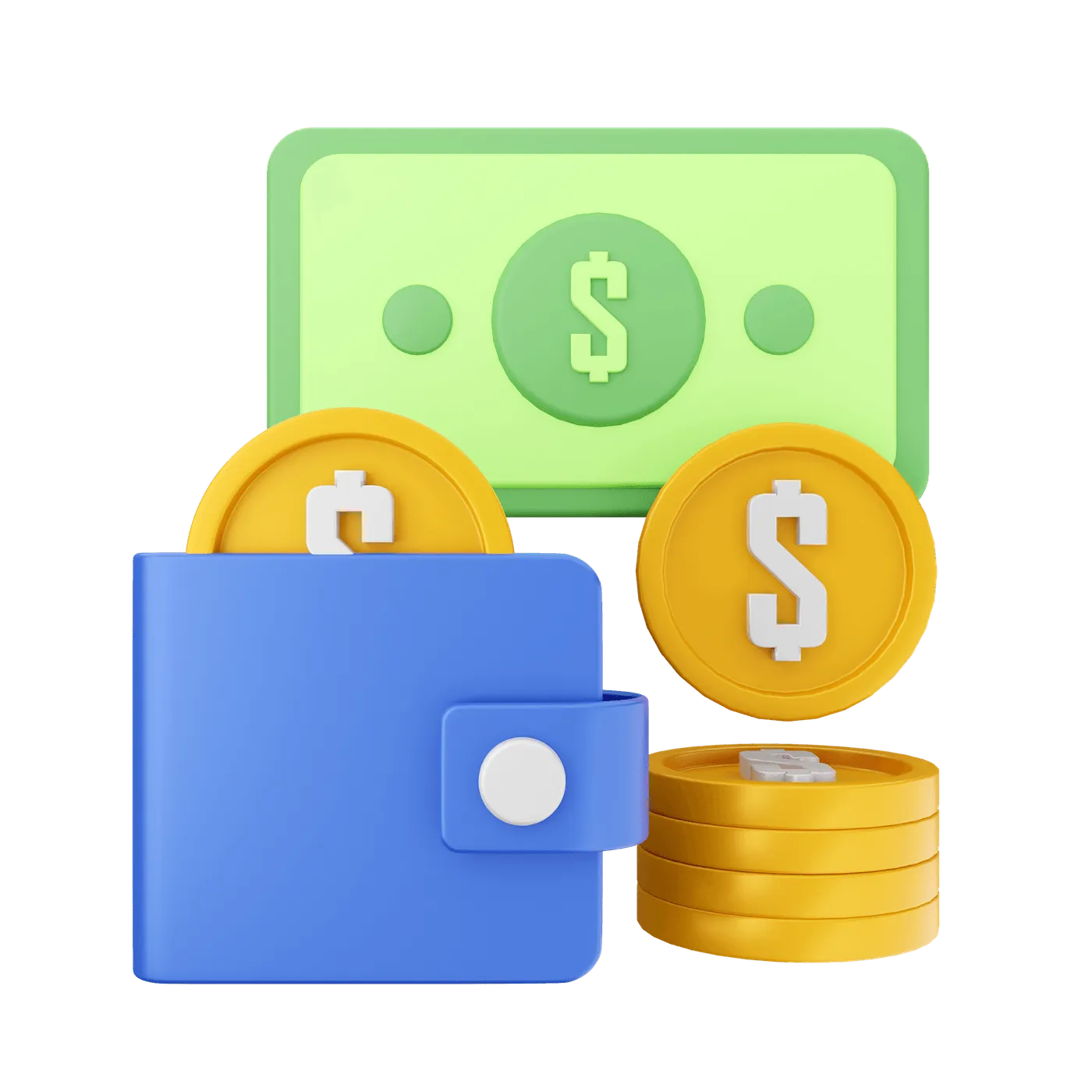 Illustration of a wallet with banknotes and coins